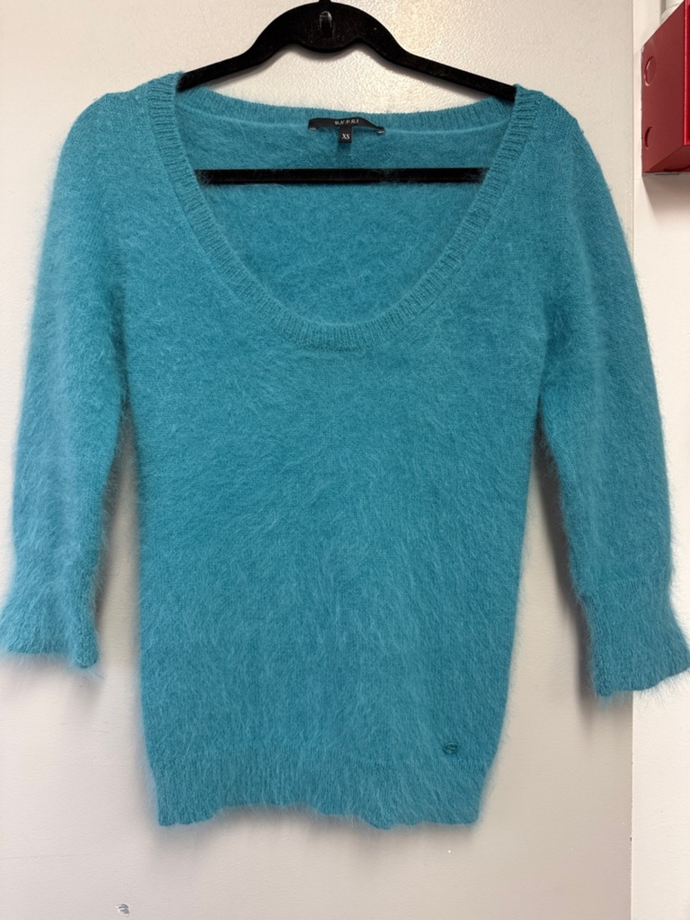 Gucci Teal Fuzzy Scoop Neck Angora Blend Sweater